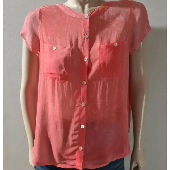 Free People We the Free Viscose Dark Coral Gauze Blouse size M Orange top - Picture 3 of 8
